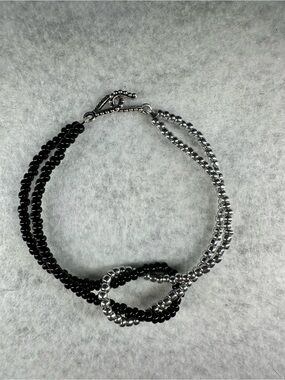 Black & Silver Double Strand Beaded Knot Bracelet